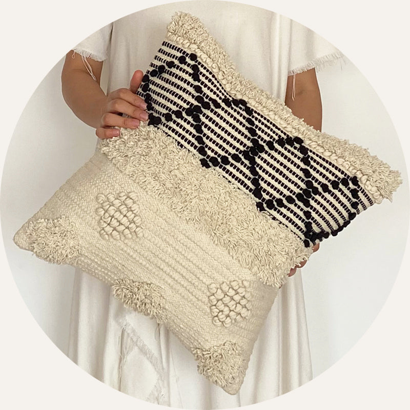 Black and white boho pillow